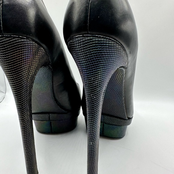 Brian Atwood Black Leather w/ Iridescent Platform Stiletto Pumps - Picture 6 of 8